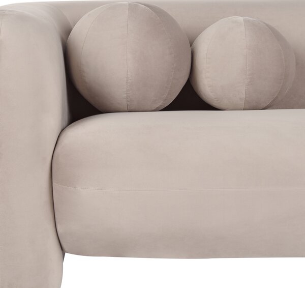 Pohovka sivobéžová zamatové čalúnenie 3-miestna extra vankúše retro glamour art deco štýl obývačka