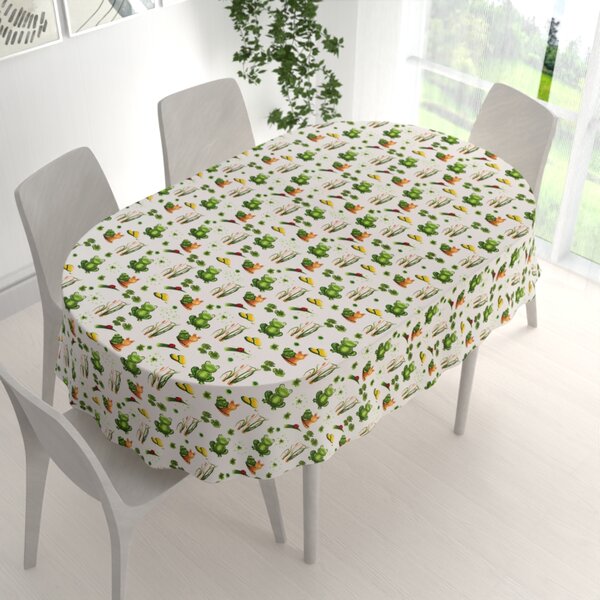 Biante Detský bavlnený oválny obrus Sandra SA-609 Žabky a slimáky na bielom 50x100 cm