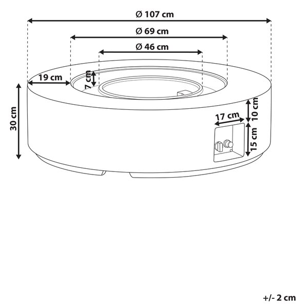 Vonkajšie záhradné ohnisko svetlosivé 107 x 30 cm okrúhle sklovláknobetón terasa balkón