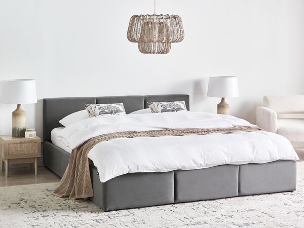 Posteľ s úložným priestorom tmavosivá zamatové čalúnenie dvojlôžková 180 x 200 cm prešívané čelo