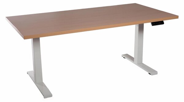 Pracovný stôl, výškovo nastaviteľný, biela farba. Doska stola: buk, melamínová povrchová úprava, rozmer 160x80 cm