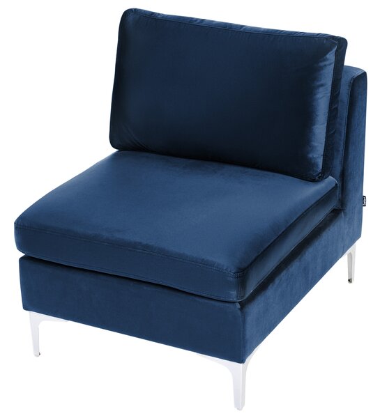Sedacia časť pre 1 osobu modré zamatové čalúnenie samostatný modul strieborné kovové nohy elegantný štýl