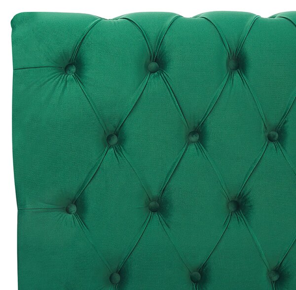 Posteľ zelená zamatová čalúnená 160 x 200 cm čierne drevené nohy glamour štýl spálňa