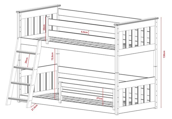 MAXMAX Detská poschodová posteľ s Montessori lôžkom z masívu borovice KEVIN - 200x90 cm - BIELA