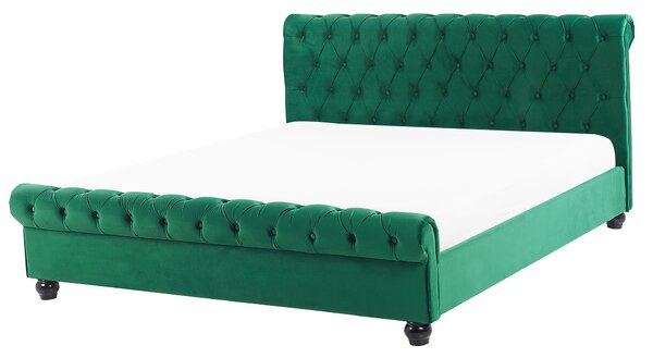 Posteľ zelená zamatová čalúnená 160 x 200 cm čierne drevené nohy glamour štýl spálňa