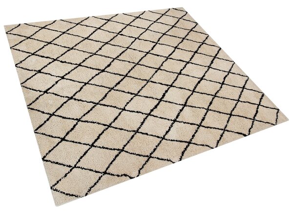 Koberec béžová a čierna polyester 200 x 200 cm geometrický vzor moderný štýl obývačka spálňa