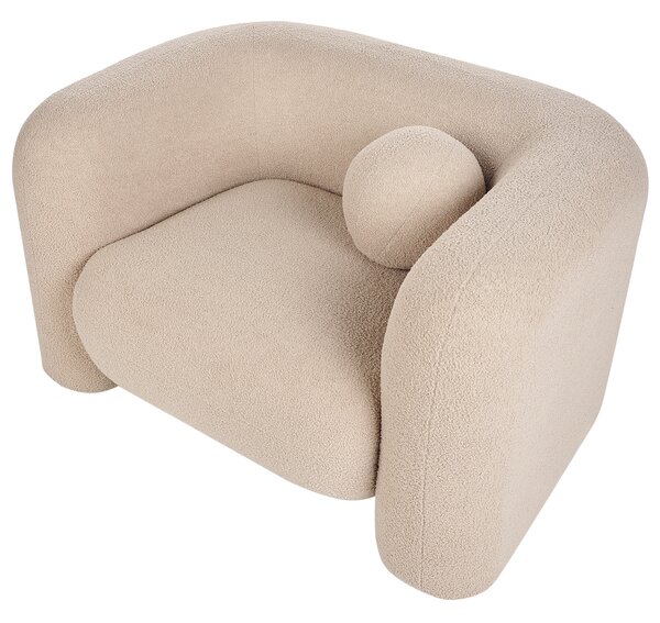 Kreslo béžové buklé čalúnenie okrúhly vankúš retro glamour art deco štýl obývačka spálňa