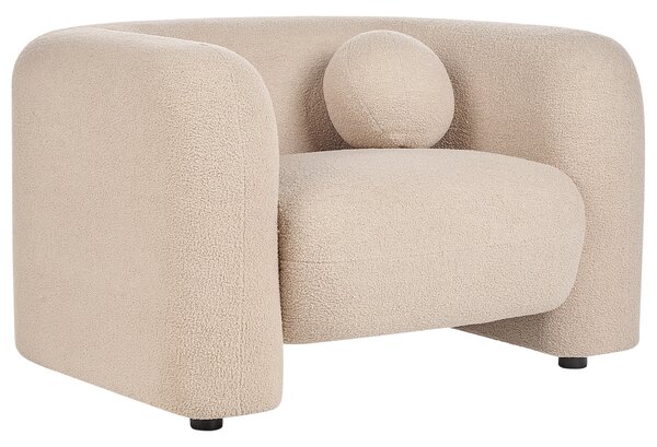 Kreslo béžové buklé čalúnenie okrúhly vankúš retro glamour art deco štýl obývačka spálňa