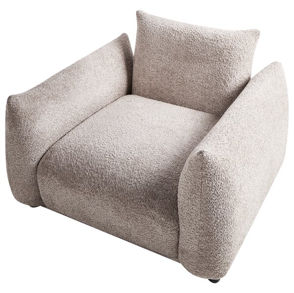 Kreslo béžové buklé čalúnenie čierne nohy s opierkami rúk a vankúšom retro glamour art deco štýl obývačka spálňa