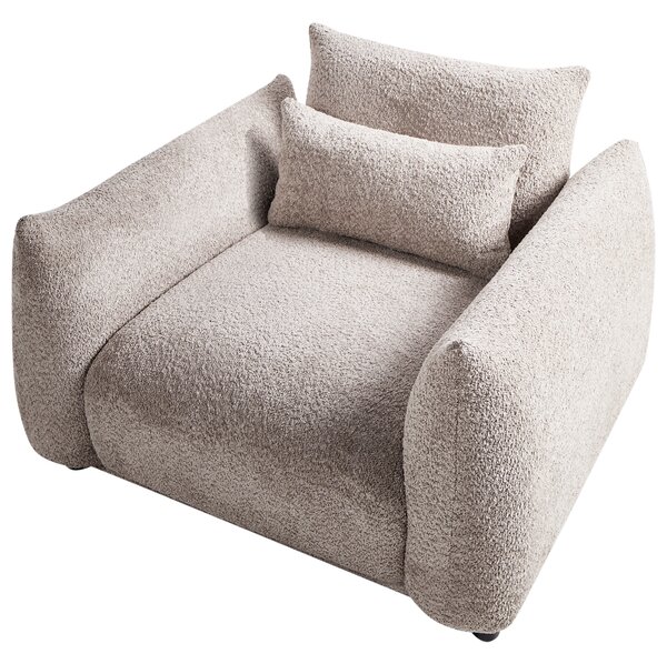 Kreslo béžové buklé čalúnenie čierne nohy s opierkami rúk a vankúšom retro glamour art deco štýl obývačka spálňa