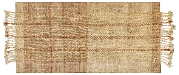 Koberec béžový jutový 80 x 150 cm ručne tkaný so strapcami boho obývacia izba spálňa