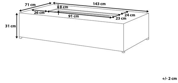 Ohnisko svetlosivé MgO oceľ 143 x 71 cm obdĺžnikový tvar propánový ohrievač záhrada terasa exteriér
