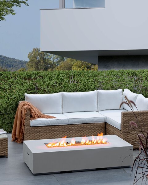 Ohnisko svetlosivé MgO oceľ 143 x 71 cm obdĺžnikový tvar propánový ohrievač záhrada terasa exteriér