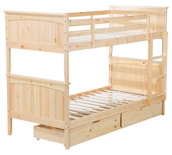 Poschodová posteľ s úložným priestorom svetlohnedá borovicové drevo 90 x 200 cm detská izba spálňa