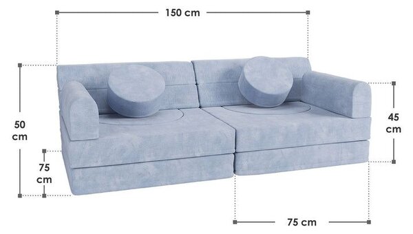 Dizajnová modulárna pohovka pre deti, 150 cm, svetlo modrá