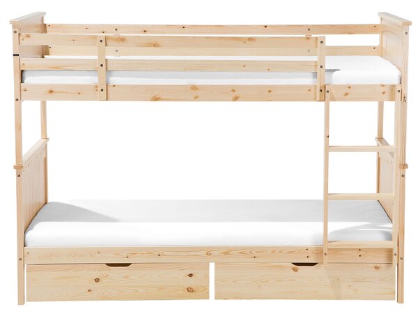 Poschodová posteľ s úložným priestorom svetlohnedá borovicové drevo 90 x 200 cm detská izba spálňa