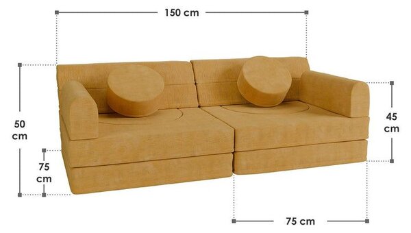 Dizajnová modulárna pohovka pre deti, 150 cm, horčicovo žltá