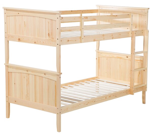 Poschodová posteľ s úložným priestorom svetlohnedá borovicové drevo 90 x 200 cm detská izba spálňa