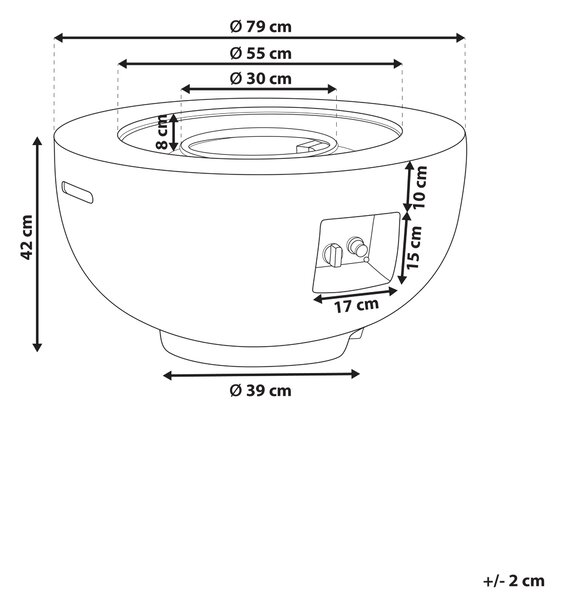 Vonkajšie záhradné ohnisko svetlosivé 79 x 42 cm okrúhle sklovláknobetón terasa balkón