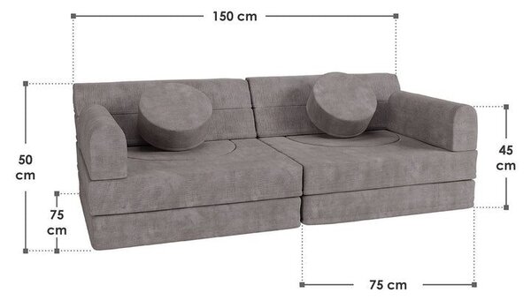 Modulárna dizajnová pohovka pre deti, 150 cm, sivá