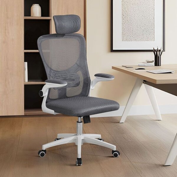 Ergonomická kancelárska stolička, sivá/biela, sieťovina