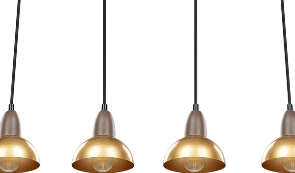 Závesná lampa mosadzná kovová železná základňa 4 tienidlá svetlá doplnky osvetlenie obývacia izba jedáleň