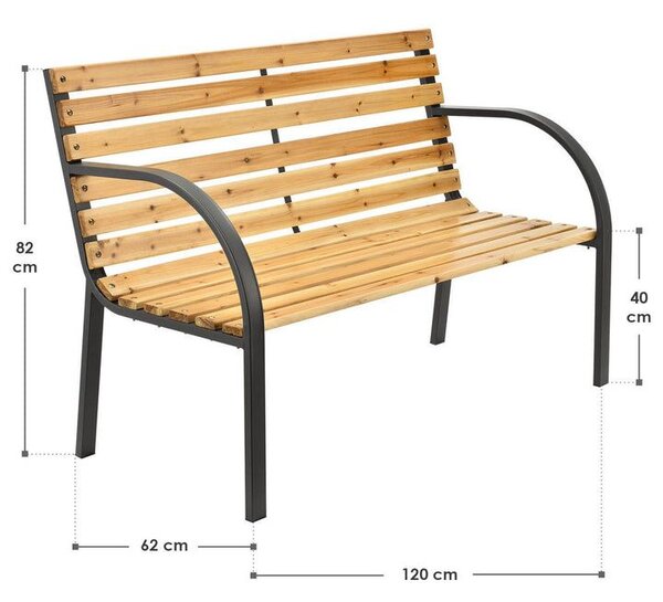 Záhradná lavička 120 cm, drevo/oceľ, 2-miestna