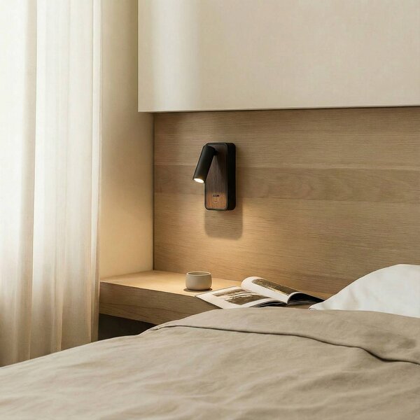 Lindby LED nástenné svetlo Tallis, čierne, USB-C, pohyblivé, Čierna, Spálňa, kov, Moderný