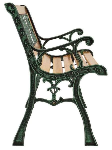 Záhradná lavička 122 cm, motív ruží, drevo/liatina