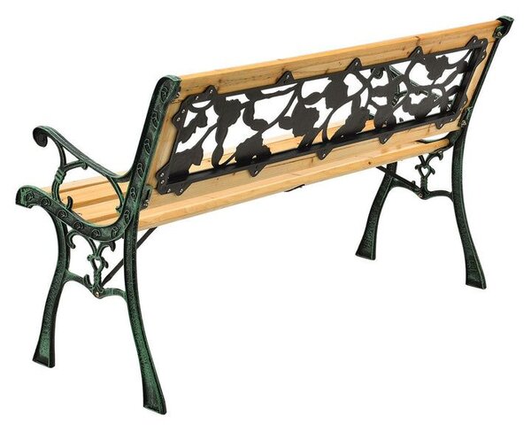 Záhradná lavička 122 cm, motív ruží, drevo/liatina
