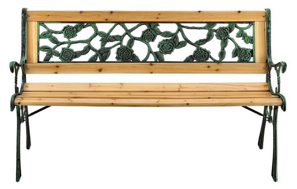 Záhradná lavička 122 cm, motív ruží, drevo/liatina