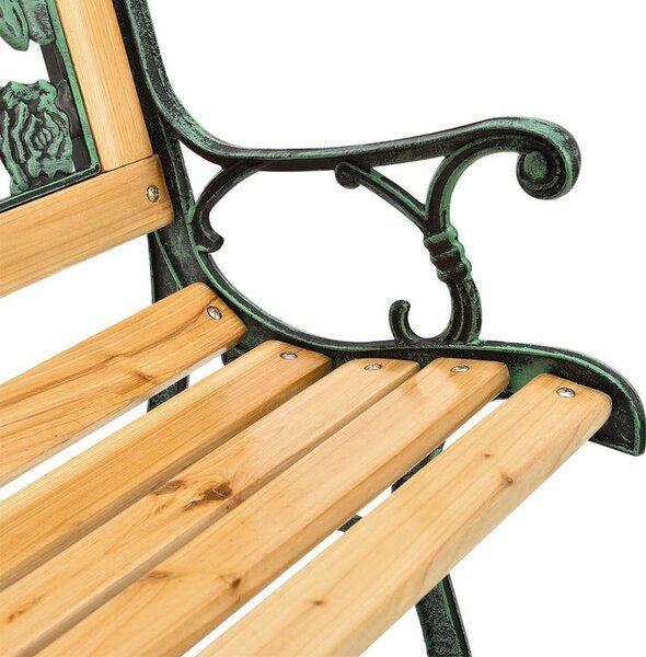 Záhradná lavička 122 cm, motív ruží, drevo/liatina