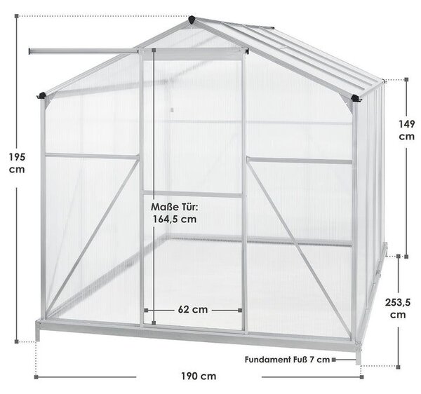 4,75 m² záhradný skleník s hliníkovým rámom a podstavcom