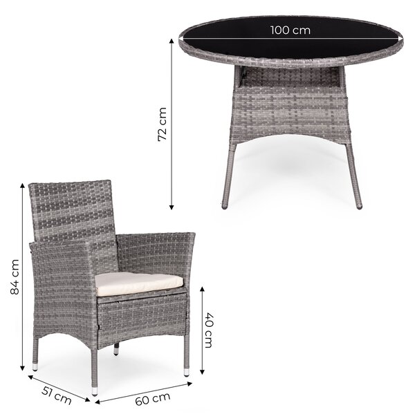 Sada záhradného nábytku z technorattanu, 4 stoličky + okrúhly stôl, MultiGarden
