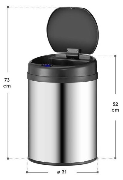 Bezdotykový odpadkový kôš 40 l s pohybovým senzorom, nerez