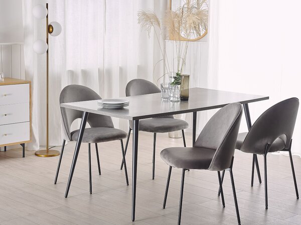 Jedálenský stôl sivý betónový efekt čierne kovové nohy 160 x 80 cm obdĺžnikový tvar pre 6 osôb moderný glamour štýl kuchyňa jedáleň