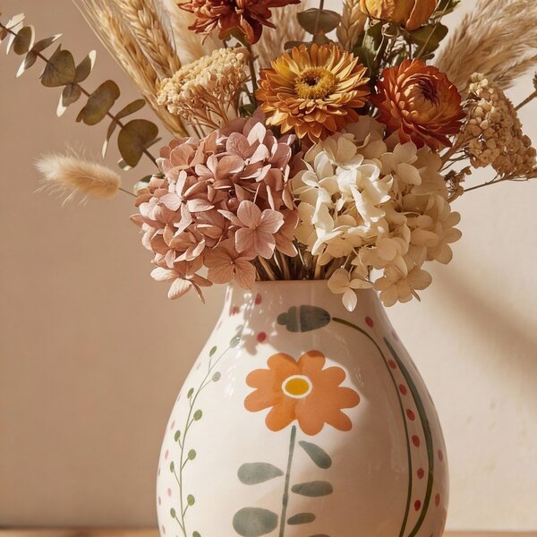 Krémová ručne maľovaná váza z kameniny (výška 17 cm) Taza – Bloomingville