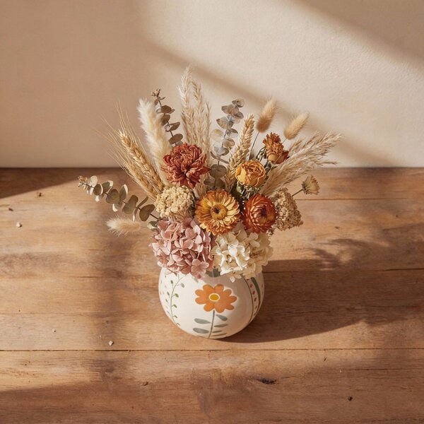 Krémová ručne maľovaná váza z kameniny (výška 17 cm) Taza – Bloomingville