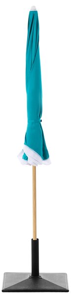 Záhradný slnečník tyrkysový tkanina ⌀ 232 cm oceľová tyč efekt dreva štýlový moderný exteriér