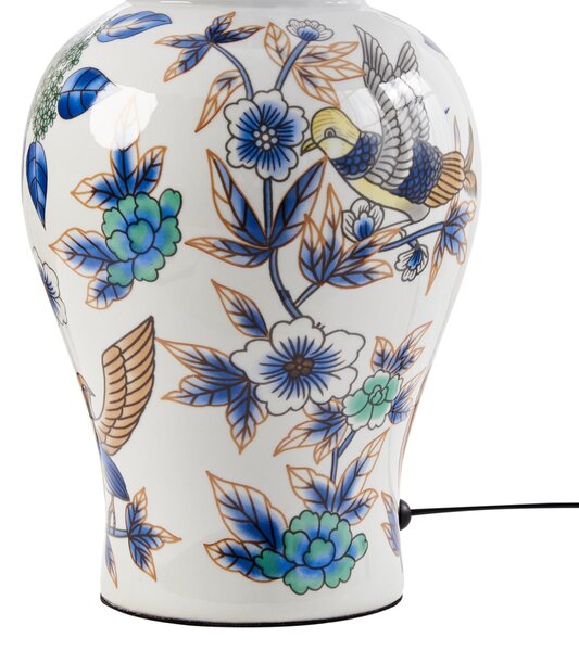 Stolná lampa biela modrá porcelánový podstavec ľanové tienidlo kvetinový vzor osvetlenie obývacia izba spálňa