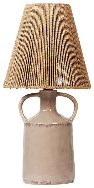 Stolová lampa sivobéžový keramický podstavec 24 x 24 x 51 cm prírodné prútené papierové tienidlo nočné svetlo spálňa obývačka
