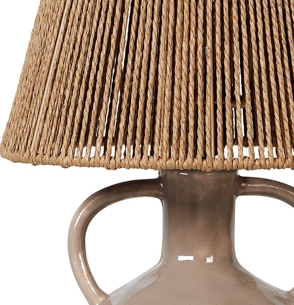 Stolová lampa sivobéžový keramický podstavec 24 x 24 x 51 cm prírodné prútené papierové tienidlo nočné svetlo spálňa obývačka