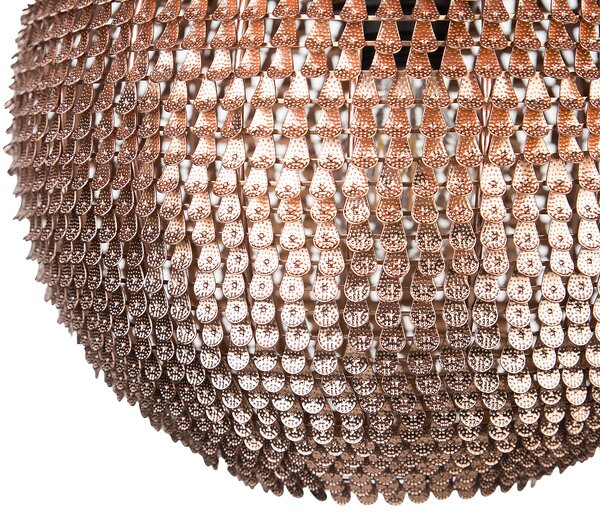 Závesná lampa medená kov guľaté trblietavé tienidlo s flitrami v tvare disco gule moderný glamour štýl obývačka jedáleň