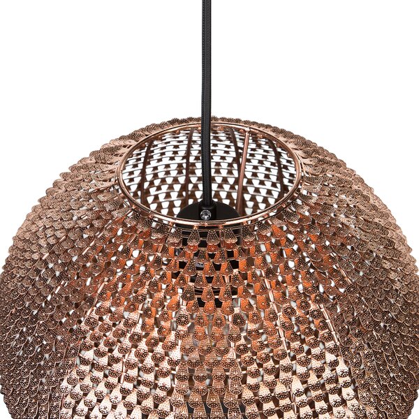 Závesná lampa medená kov guľaté trblietavé tienidlo s flitrami v tvare disco gule moderný glamour štýl obývačka jedáleň