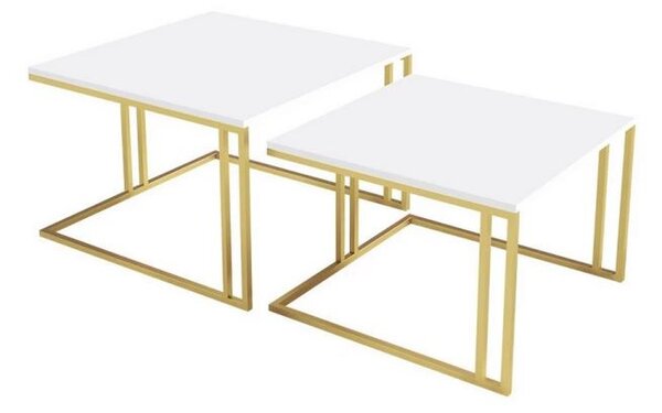Set 2x konferenčný stolík PTYSIA - zlatý / arktický biely