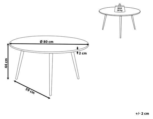 Konferenčný stolík čierny ø 80 cm vyrobený z MDF a okrúhleho dreva moderný dizajn