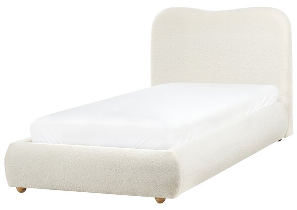 Posteľ s úložným priestorom krémová biela buklé čalúnenie 90 x 200 cm minimalistický moderný dizajn spálňa