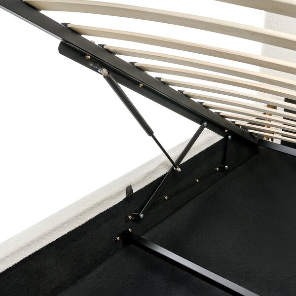 Posteľ s úložným priestorom krémová biela buklé čalúnenie 90 x 200 cm minimalistický moderný dizajn spálňa