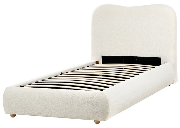 Posteľ s úložným priestorom krémová biela buklé čalúnenie 90 x 200 cm minimalistický moderný dizajn spálňa