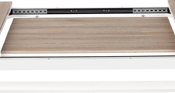 Rozkladací záhradný jedálenský stôl biela svetlé drevo hliník 184/242 x 76 cm moderný štýl záhrada exteriér